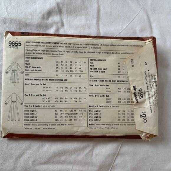 Vtg DRESS Pullover Two Lengths GOWN Ruffle Neckline Simplicity 9655 1980 Pattern - Picture 2 of 3